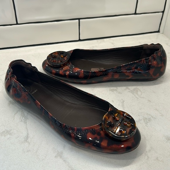Tory Burch Women Minnie Travel Flats Tortoise Size